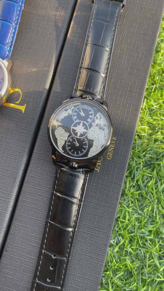 RC X Jaacob & Co. The World Is Yours Dual Time Zone Leather Strap Watch