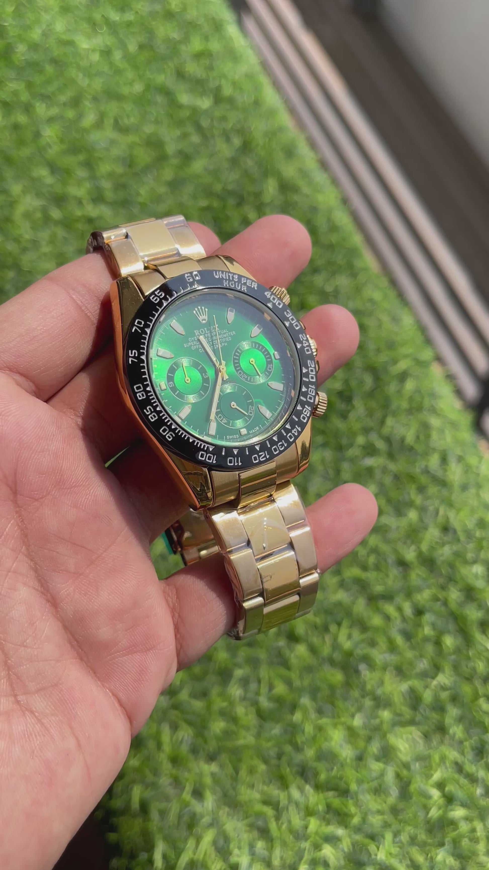 RC RLX Daytona Green Dial Premium Chronograph (Gold Finish)