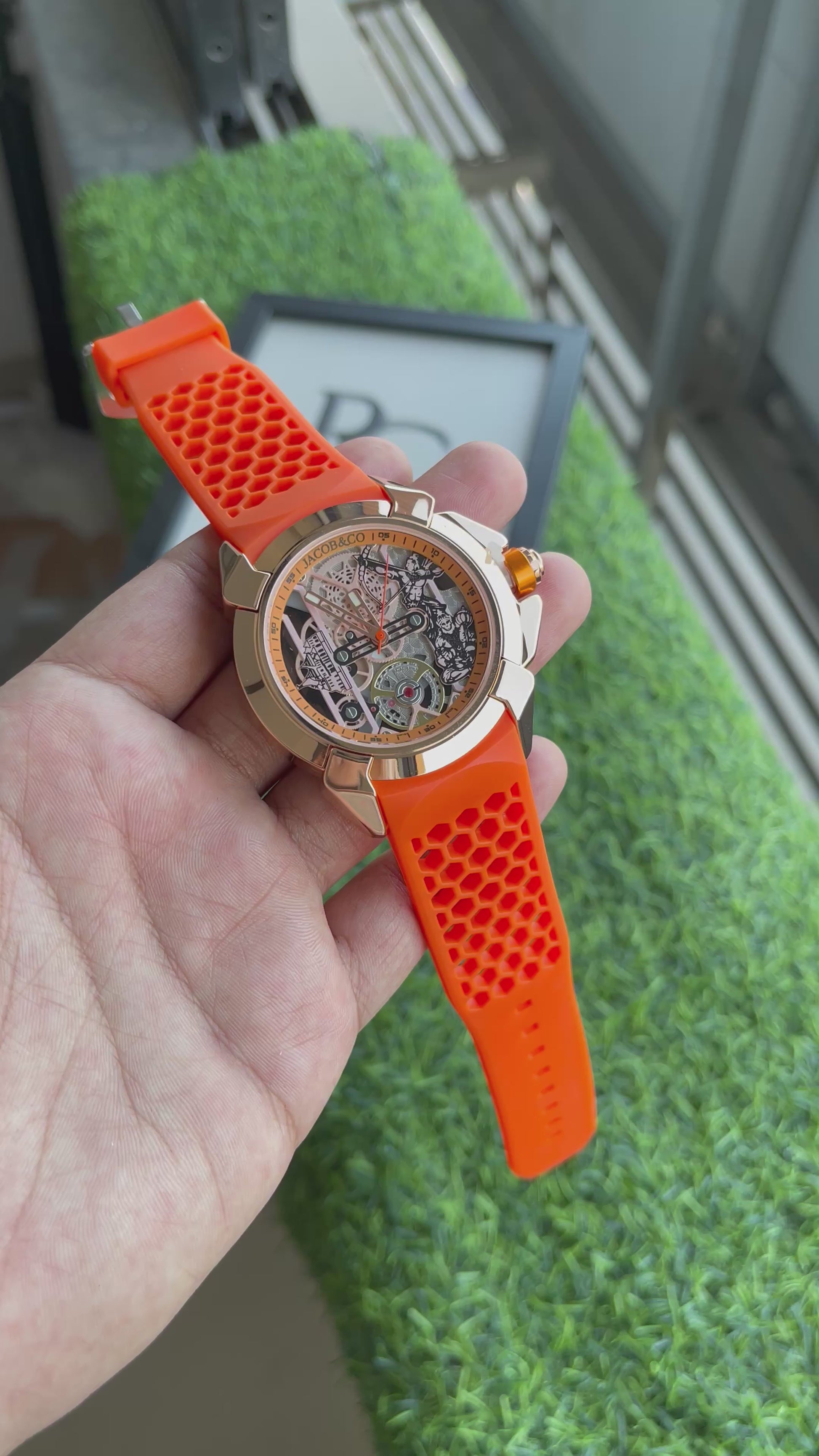 RC Jaacob & Co. (ram janmbhumi) Style Skeleton “Orange Blaze” Quartz Watch