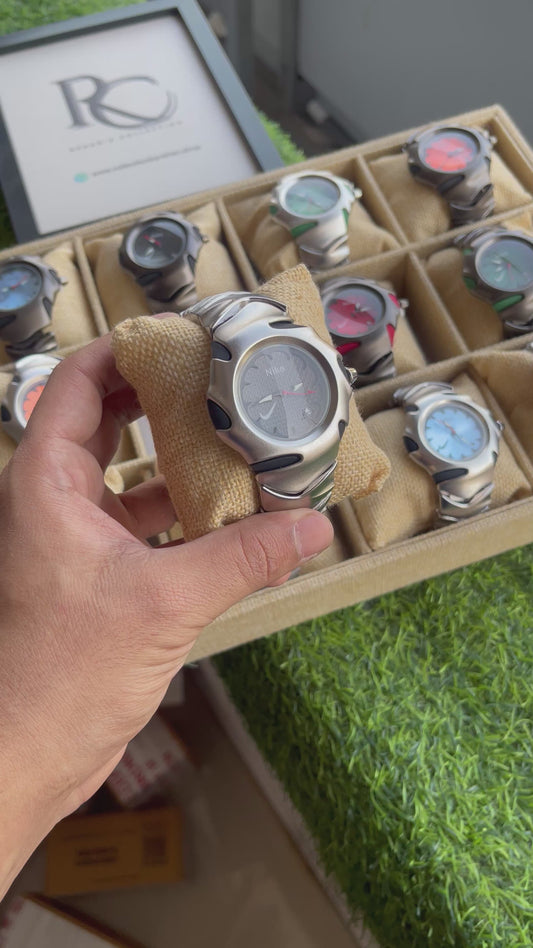 RC Nikee Sport Analog Watch – Silver & Black Textured Dial