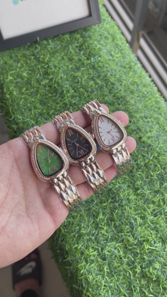 RC Bvlgaari Serpenti Emerald Luxe Teardrop Watch – Green Dial | Rose Gold Bracelet