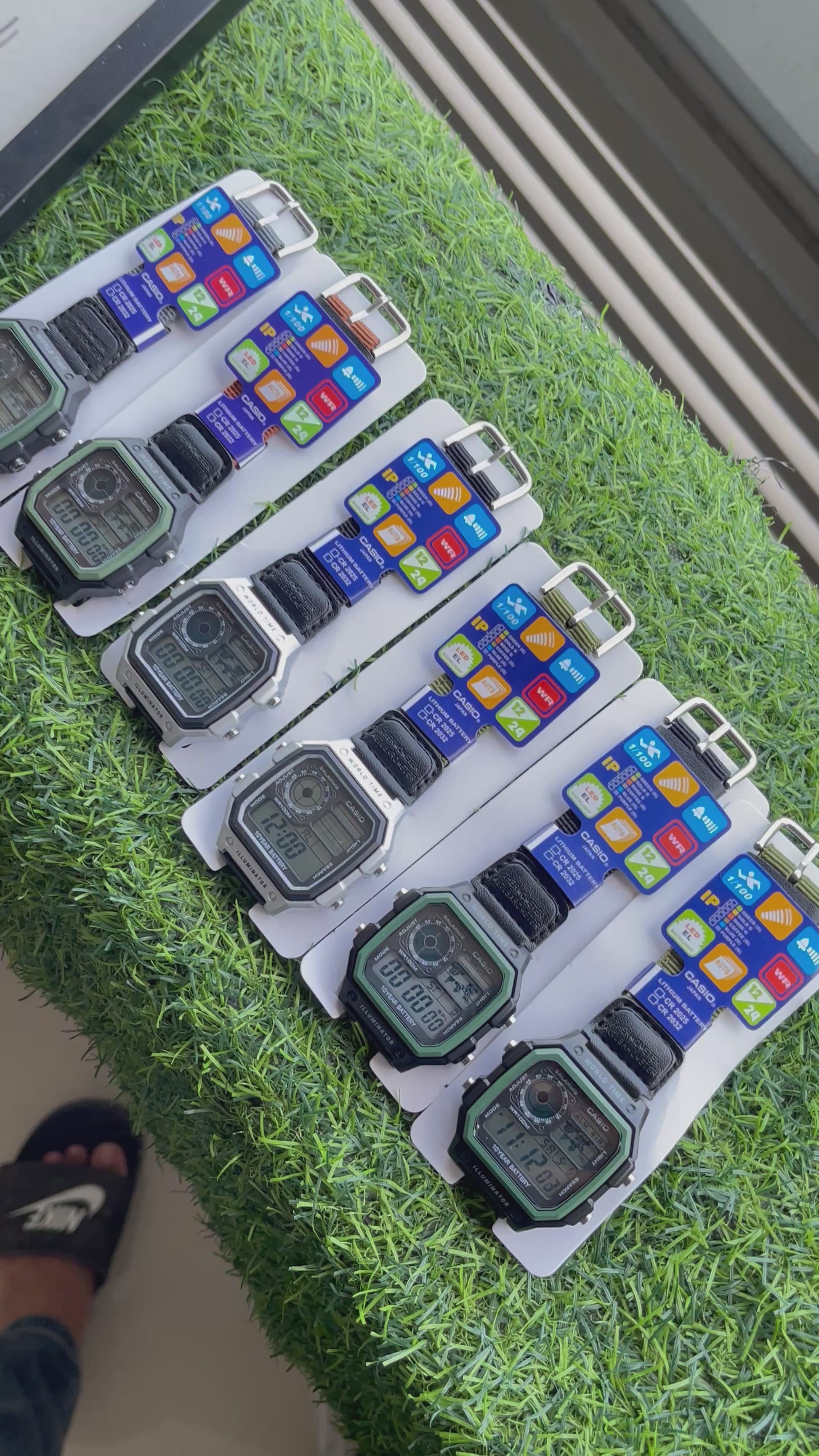 RC Casiio World Time Illuminator Digital Watch (silver-green)