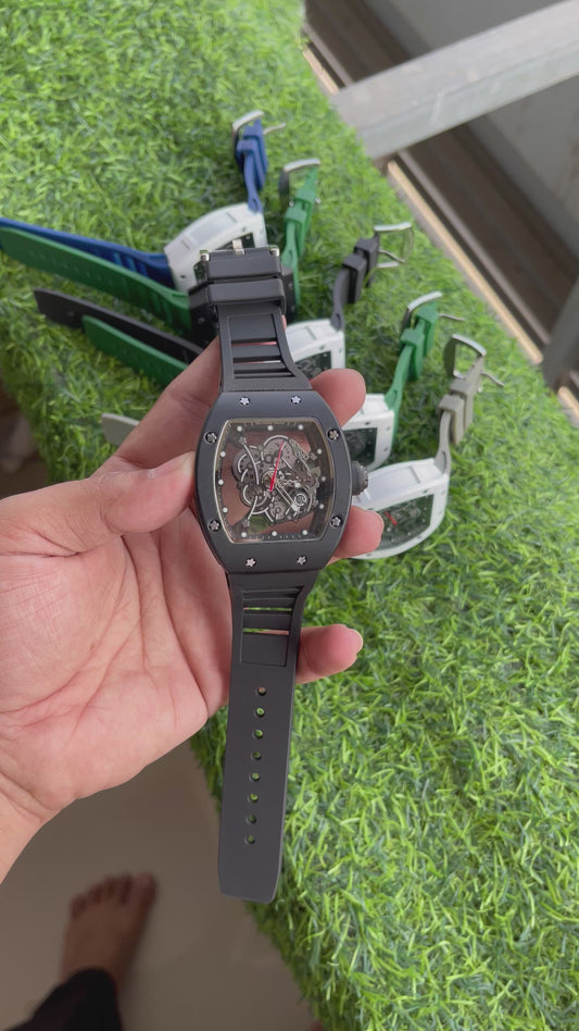 RC RM Skeleton Dial Sports Automatic Watch – White & Black Edition