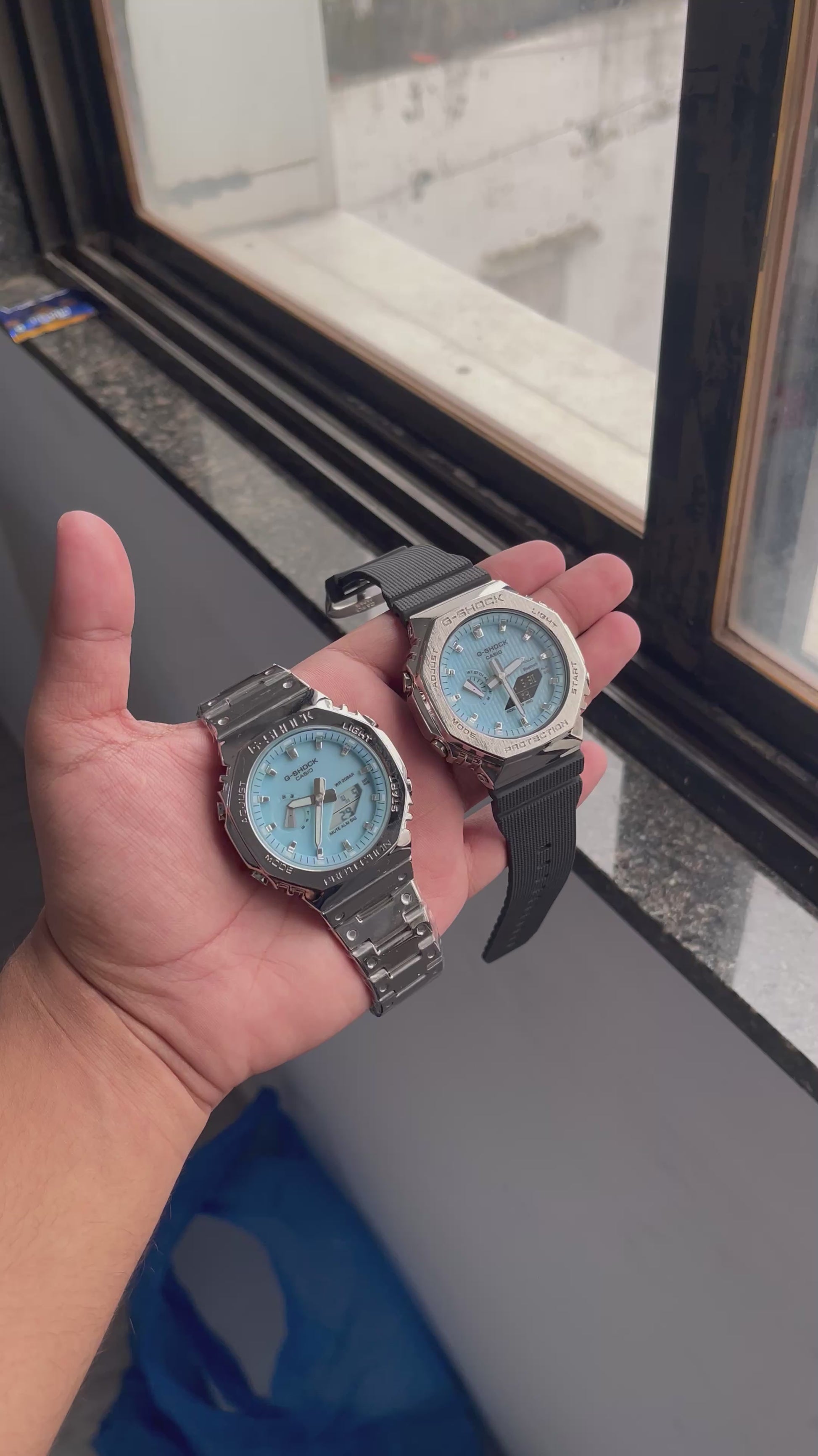 RC X G-Shck Ice Blue Metal Duo Combo – Steel Bracelet & Black Strap Edition