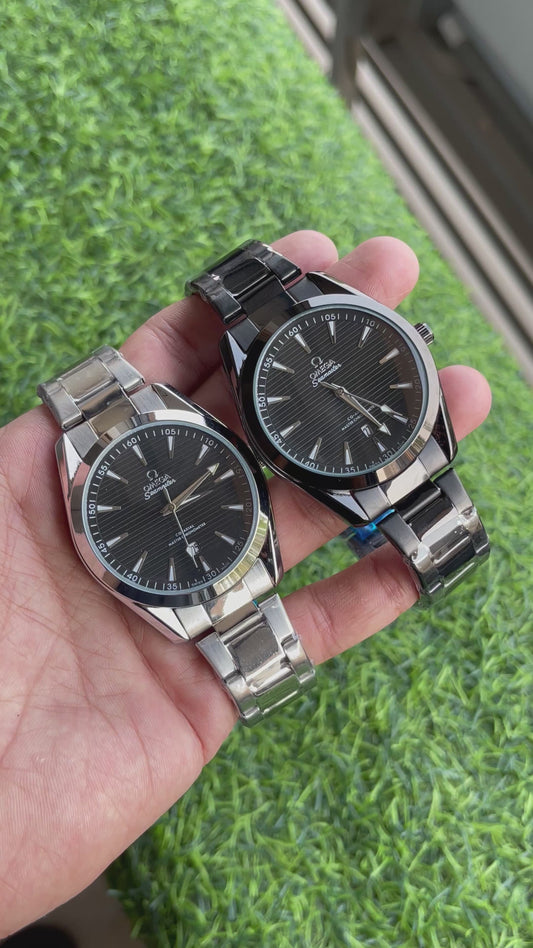 RC Omegaa Seamaster Men’s Watch – Black Dial, Stainless Steel