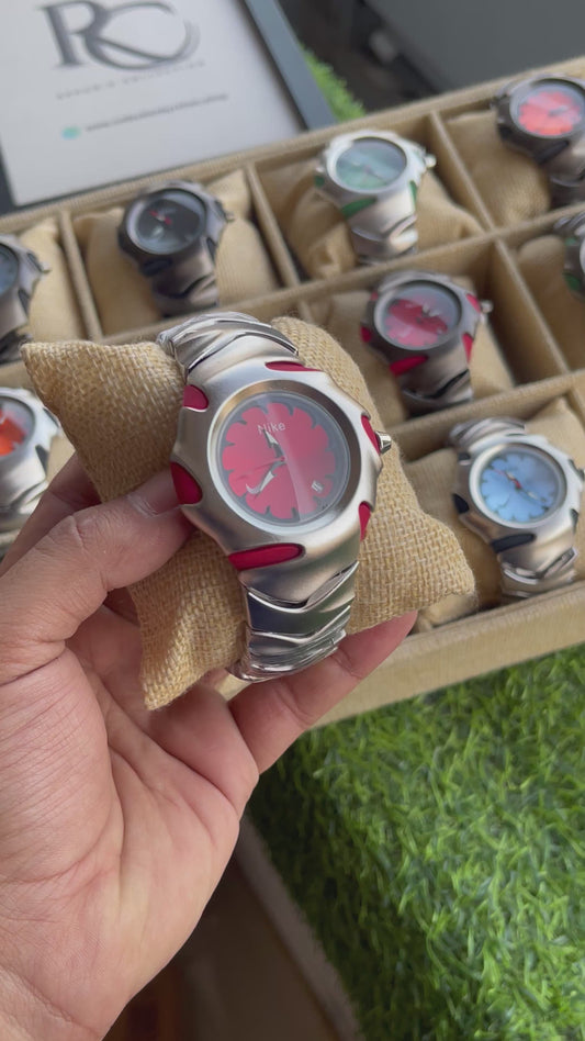 RC Nikee Sport Analog Watch – Silver & Bold Red Dial